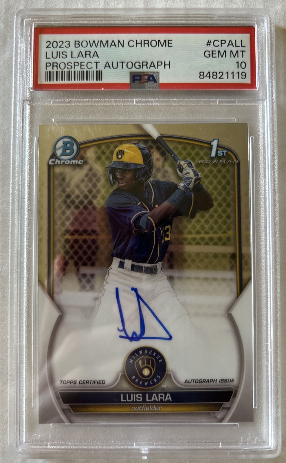 2023 Bowman Chrome Luis Lara 1st Bowman Prospect Auto #CPA-LL Brewers PSA 10