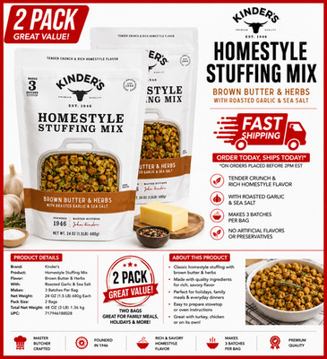 2PACK Kinder's Homestyle Stuffing Mix, 24 oz. Makes up to 3 batches per bag