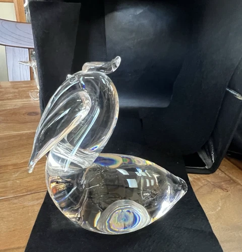 HUGE Heavy Steuben Glass Pelican Figurine Vintage Heritage Series #8222