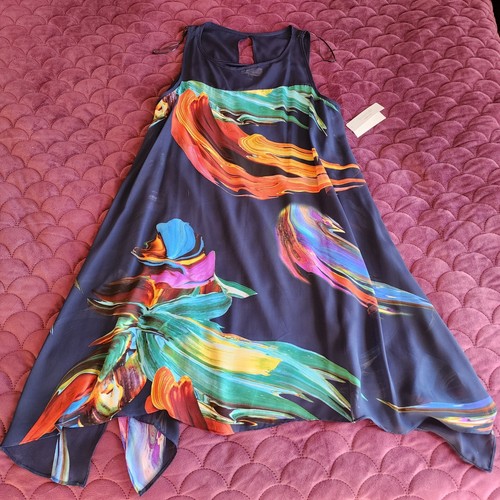 NWT $79 Signature By Robbyie Bee 14P Sleeveless Midi Dress Floral Navy - Picture 2 of 10