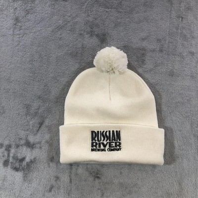Quake City Caps Hat Beanie Mens One Size White Russian River Brewing Company Pom