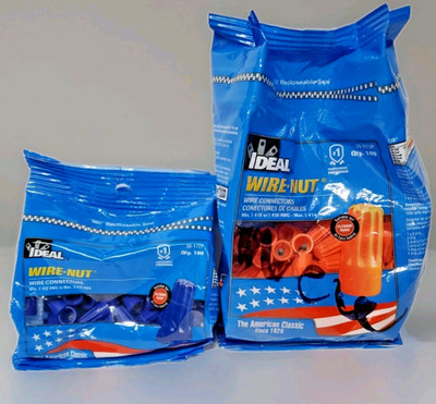 (2)Ideal Wire-Nut Pack Wire Connectors Orange,&blue 100 pks.