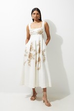 Karen Millen A-Line Midi Dress UK6 in Cream RRP £299