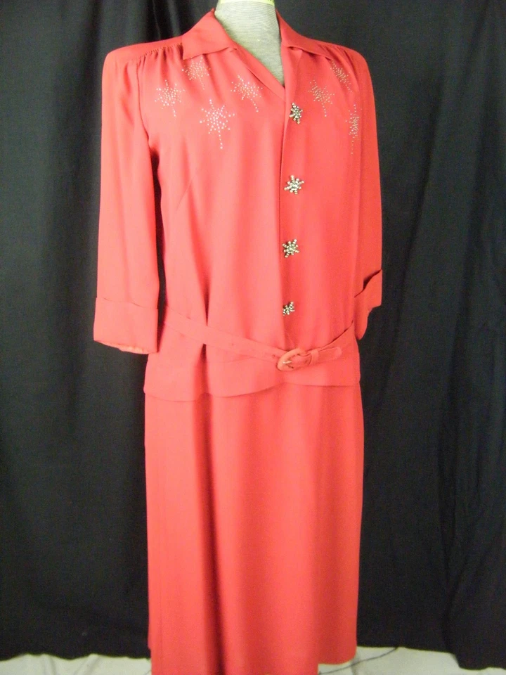 Vestido de Natal PAUL SARGENT ORIGINAL vintage anos 40 pedras cravejadas de ouro - busto 41/M - Imagem 3 de 4