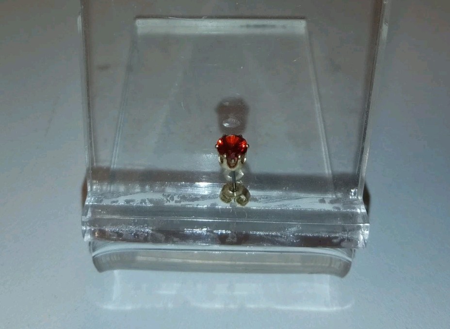 Orange Ruby Earring Stud Sterling Silver x1 Count… - image 3