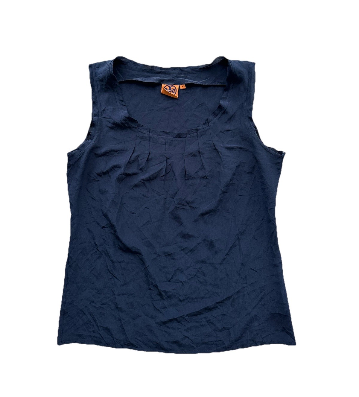 Tory Burch 100% Silk Sleeveless Navy Blue Distressed Top Women’s Size Small RARE