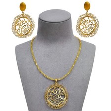 PRE-OWNED 18CT GOLD WAVY ABSTRACT FILIGREE JEWELLERY SET