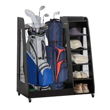 Golf Bag Organizer Premium Wooden Golf Clubs Storage Rack Fit 2 Golf Bags Black