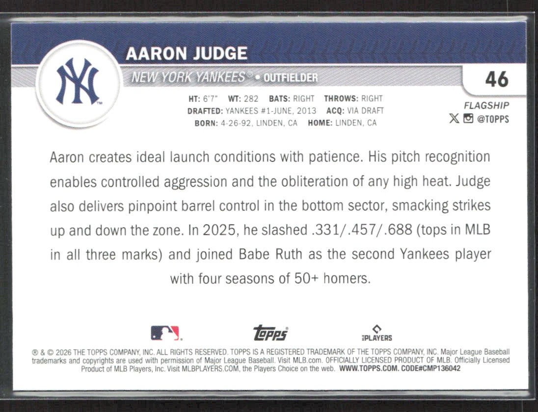 2026 Topps Flagship Collection #46 Aaron Judge | eBay