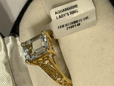 2 Ct Emerald-Cut Aquamarine Ring 14K Yellow Gold— Size 7.5
