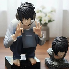 Anime Death Note L Model Figure Squatting L PVC Statue W/ 2 Head Collectible Toy