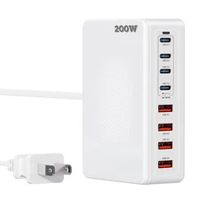 USB C Fast Charger 200W GaN IV 8 Port Multiple USB Charger Station USB Charger