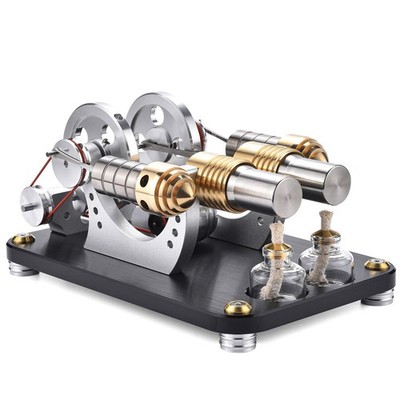 M16-22-D Stirlingmotor   CNC-Doppelkonstruktion aus Stahl & Messing, 19 mm Hub
