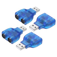 4 Pcs USB to PS/2 Adapter, Plastic USB A Male to Dual PS/2 Female Converter Blue