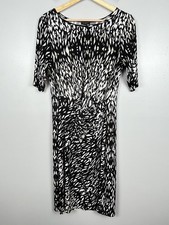 Talbots black beige & white tie detail stretchy poly spandex dress, size 10.