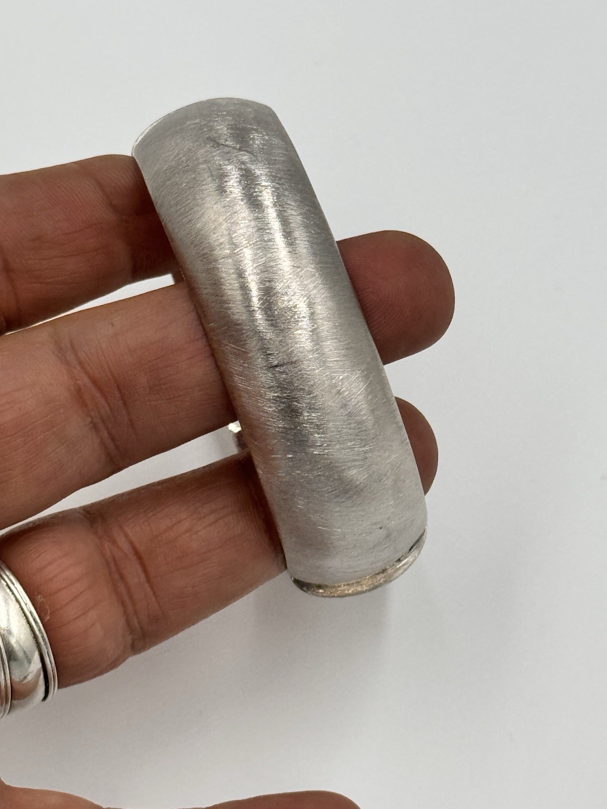 Sterling Silver Hinged Cuff Bangle Brushed Italy … - image 3