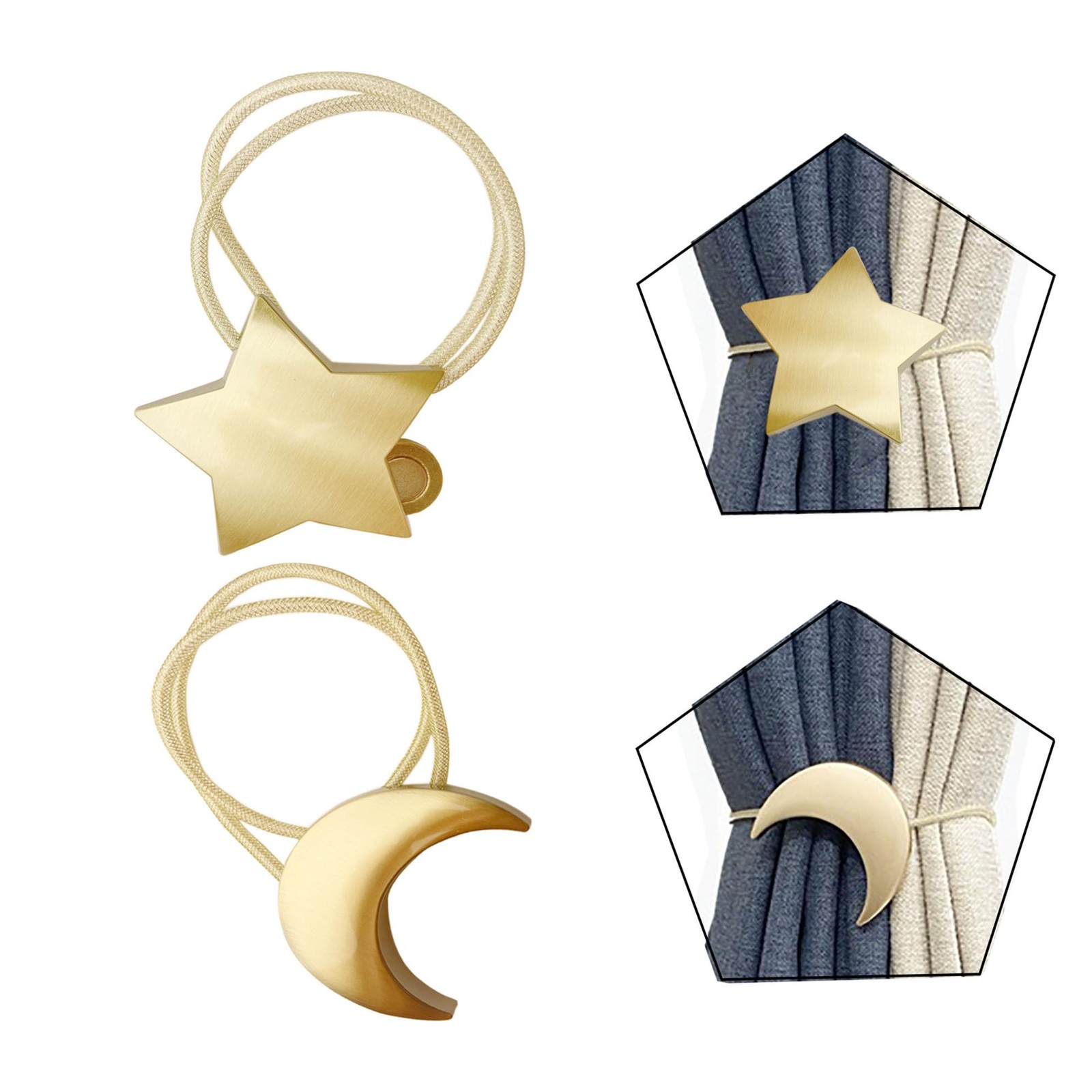 Moon Shape Star Magnetic Curtain Tiebacks Gold 1pc Moon + Star Shape Tieback | eBay