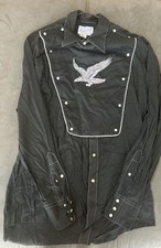 VTG Rockmount Ranch Wear Shirt Sz 16 M Tru West Pearl Snap Bib Embroidered Eagle