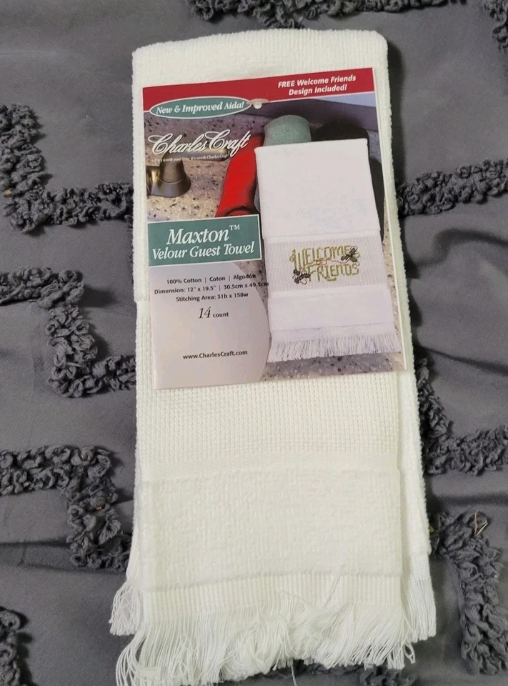 (4) Toallas de terciopelo para invitados Charles Craft Maxton 14 unidades 12" X 19,5" punto de cruz Foto 2 de 4