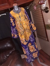 Embossed African Wear Dress Purple Gold Metallic Thread Pockets Size Xl