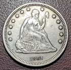 1861 Seated Liberty Quarter CHOICE VF Orig Toning Problem Free Civil War Era VF
