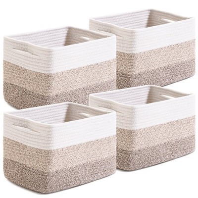 4 Pack Gradient Brown Woven Cotton Rope Baskets For Shelves 12.7x9.1x7.9 In