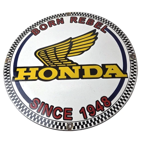 Vintage Honda Born Rebel Sign - Motorcycle Gas Pump Porcelain Sign