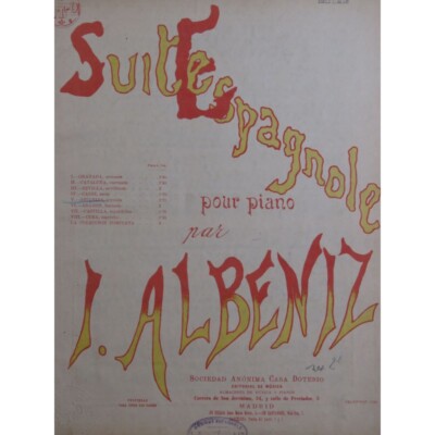 Albeniz Isaac Spanish Suite No 5 Asturias Piano ca1900