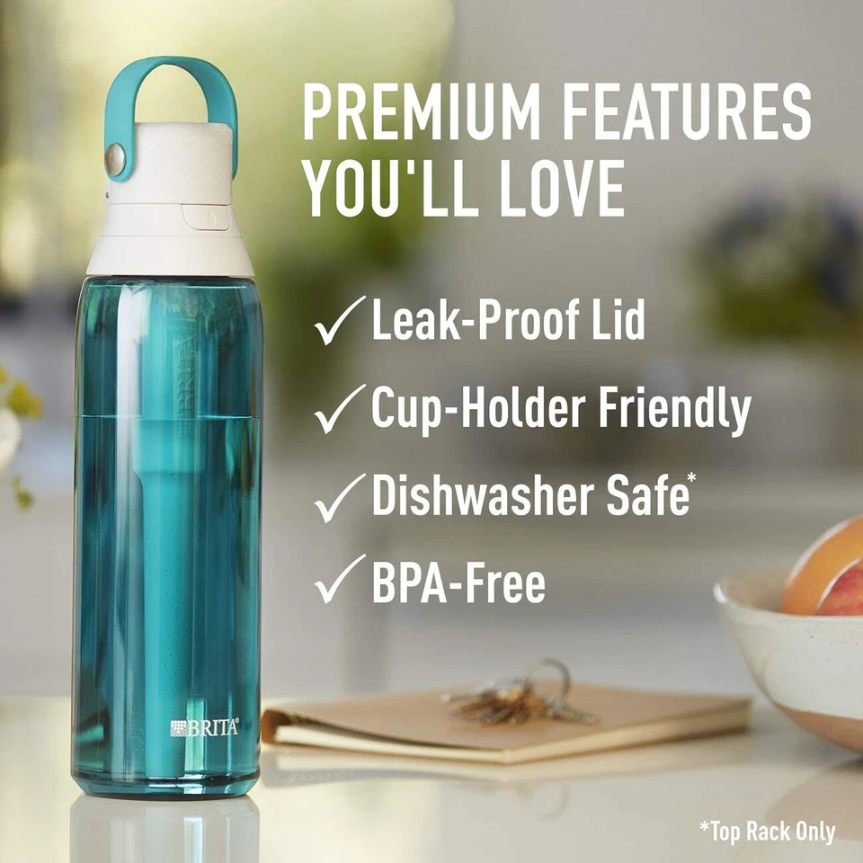 Botella de agua Brita 26 oz lados duros color vidrio de mar con filtro incorporado premium Foto 3 de 4