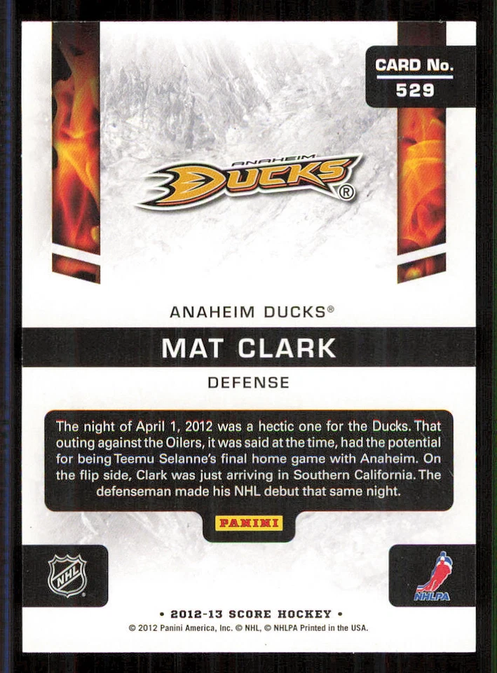2012-13 Score #529 Mat Clark HR RC - Image 2 of 2