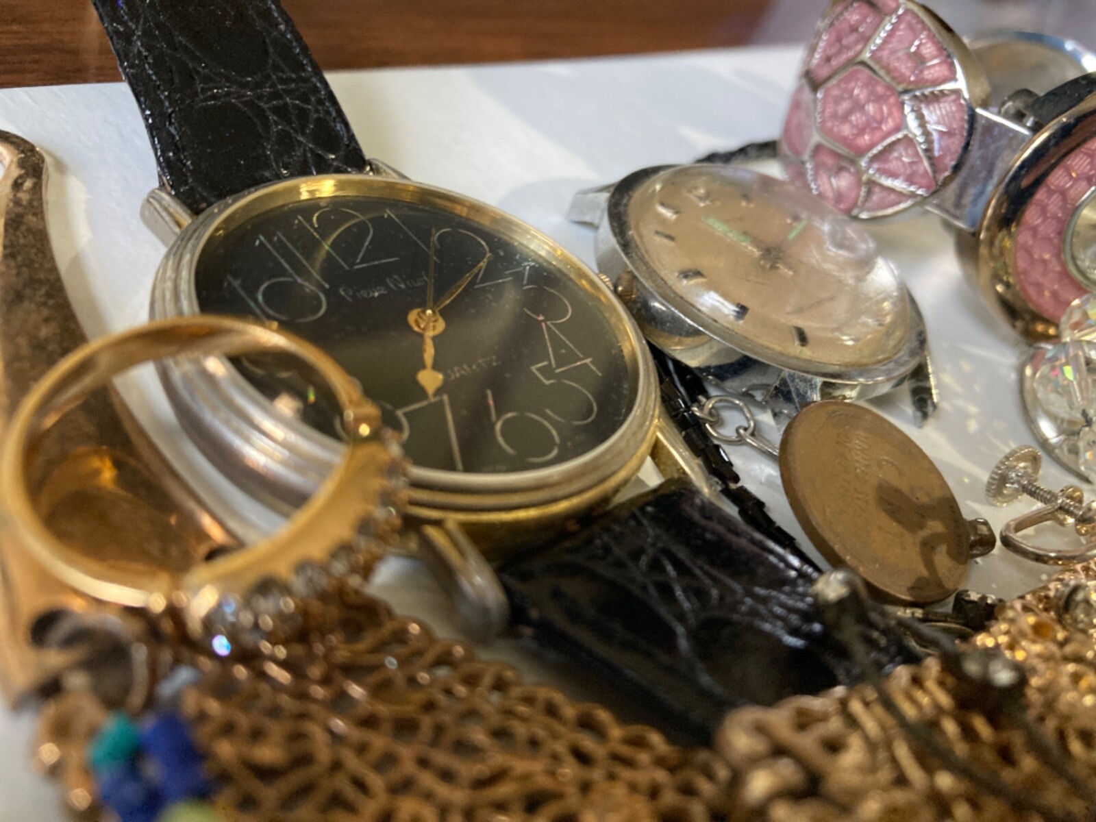 Vintage Junk Drawer Lot Jewelry Watches Men's Timex 1971 Marlin Wheat