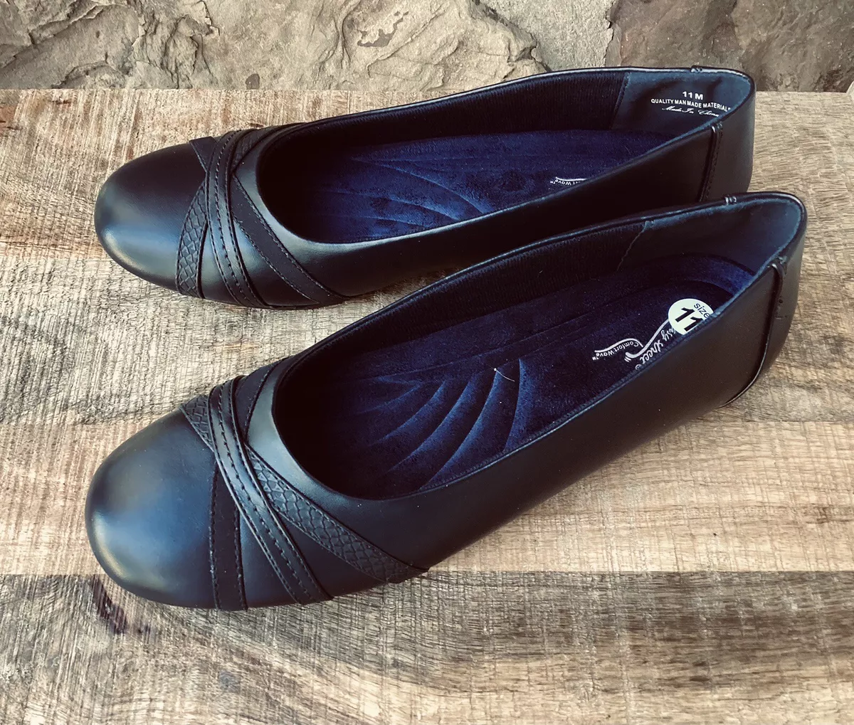 Easy Street Womens Shoes DERRY Ballet Flats Faux Leather Navy NEW