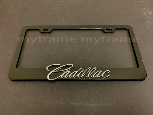 1pc 3D "CadillacLetter" Emblem Black Metal License Plate Frame Holder - Bild 1 von 4