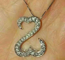 1CT Round Cut VVS1 Diamond Open Heart Pendant Necklace 14K White Gold Finish