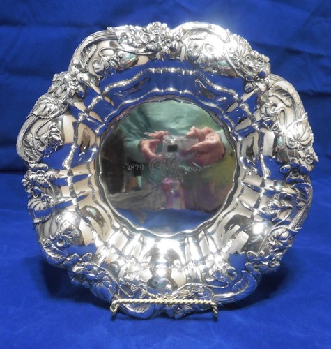 Antique Flowered Sterling Silver 8.75" Bowl Dish