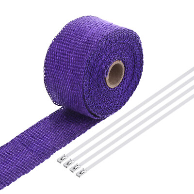 Fiberglass Exhaust Wrap Tape 2''x16' Purple Header Heat Wrap with 4 Ties