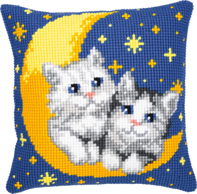 Vervaco PN-0008678 Stickkissen Motiv Kätzchen auf dem Mond