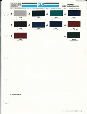 1996 MAZDA 323 626 929 TRUCK PROTEGE MIATA RX7 PAINT CHIPS (DUPONT