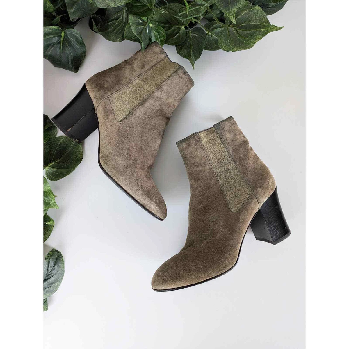Aquatalia Boots Frida Ankle Boots Suede Chelsea Taupe Ban Block