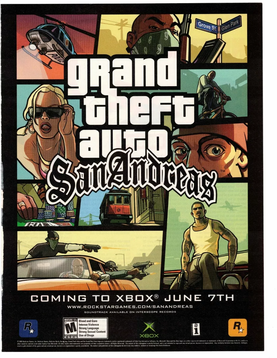 Original Retro 2005 Grand Theft Auto San Andreas Playstation video game ad