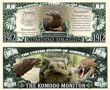 Komodo Dragon Monitor Lizard Million Dollar Funny Money Novelty with FREE SLEEVE