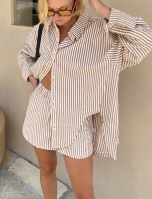 Araminta James C EST LA VIE Short Set In Chocolate Stripe Size Small  MINT 