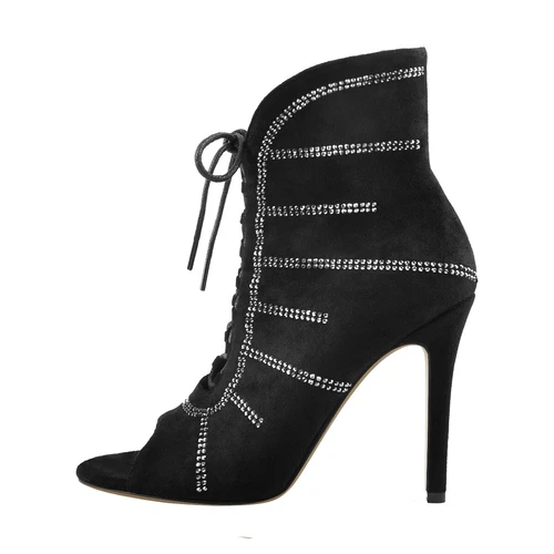 Neu Damen-Stiefeletten Gladiator zehenfrei Schnürung Stiletto hoher Absatz Clubschuhe - Bild 31 von 46