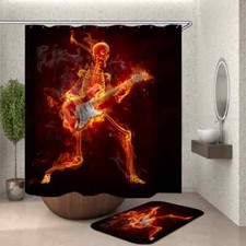 Skeleton Strummed Guitar 3D Shower Curtain Polyester Bathroom Decor Waterproof