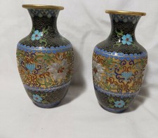 Vintage a pair of China Enamel Cloisonne Gilt Vases H16cm 1960S