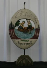 Gone Fishing Table Top Display Sign Net Basket Rustic Decor Cabin  ***