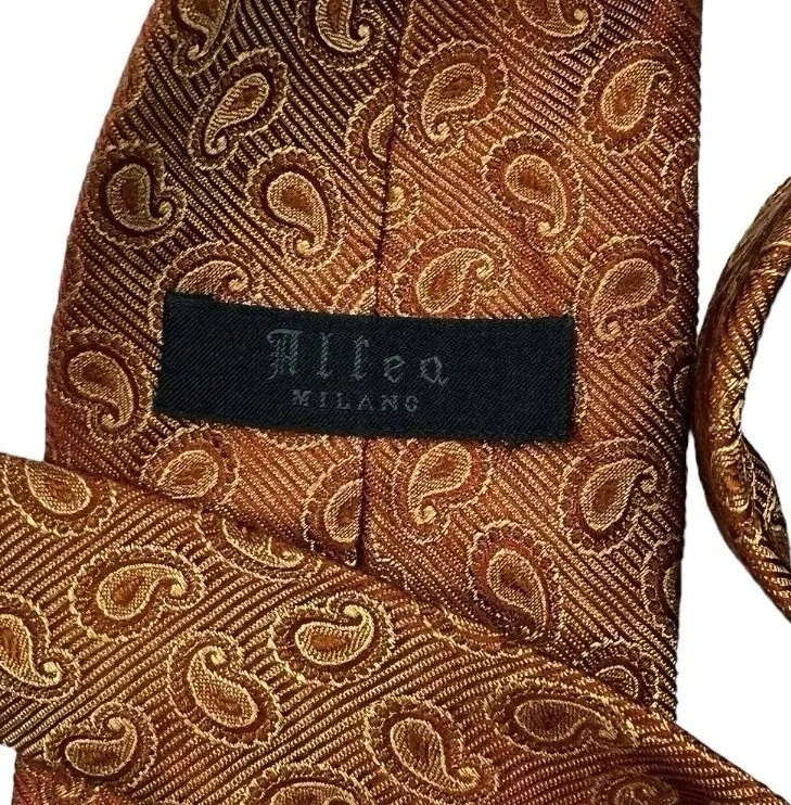 Corbata de seda para hombre ALTEA ITALIA XL naranja negro cachemira W:3,7" usada en excelente estado Foto 2 de 4