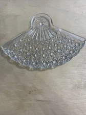 Vintage Antique Clear Art Deco Pressed Cut Glass Fan Vanity Perfume Tray