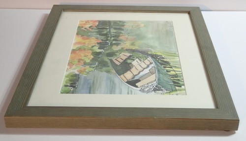 ORIGINAL INK & WATERCOLOR ROWBOAT ON SHORE WATER ROW BOAT COLORFUL by C. Roudst - Picture 10 of 23
