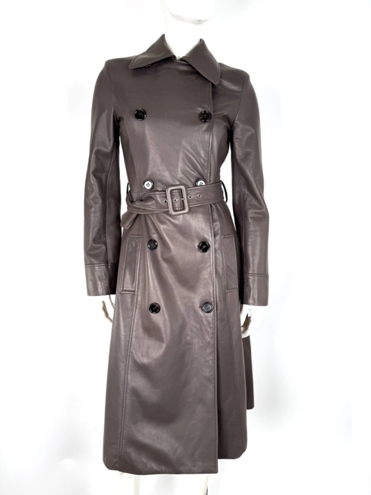 Dolce Gabbana — NWT Dolce & Gabbana Brown Long Collared Belted Long Leather Coat Jacket 40 4